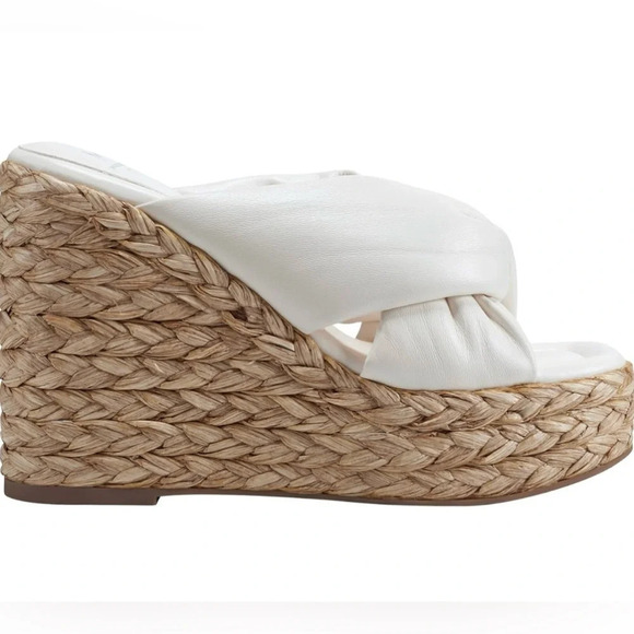 Marc Fisher Navina Espadrille Wedge Sandal Ivory/ Leather Sz 8.5 - Picture 3 of 11